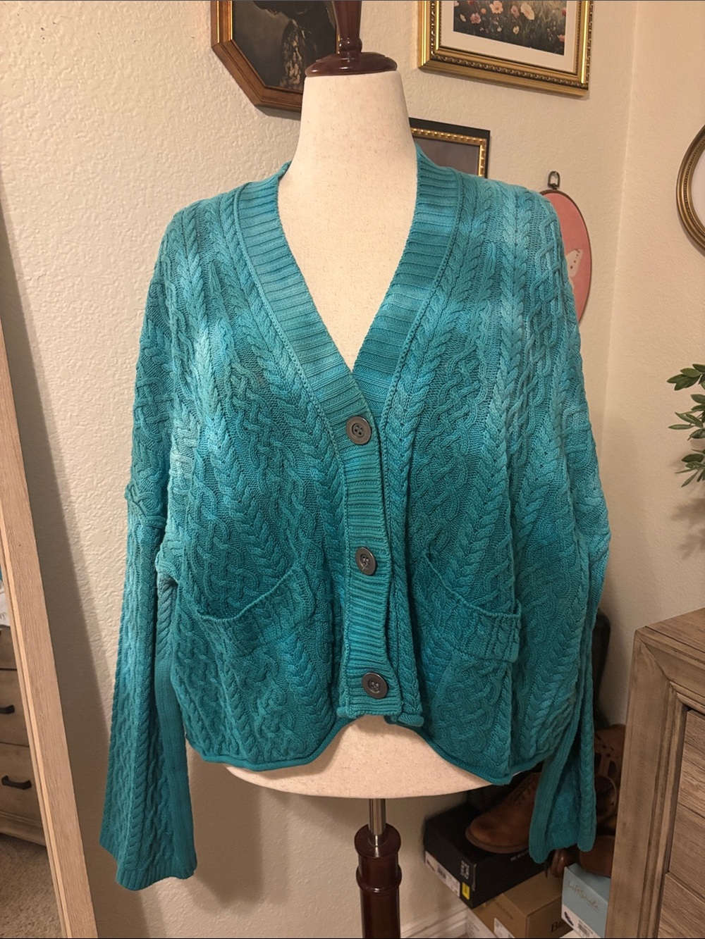 Free People Washed Ashore Cable Lnit Cardigan-Size Medium - Picture 3 of 9